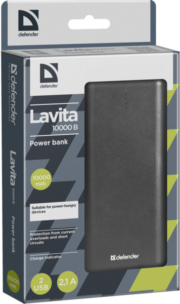powerbank DEFENDER (83617)Lavita 10000B 2 USB, 10000 mAh, 2.1A