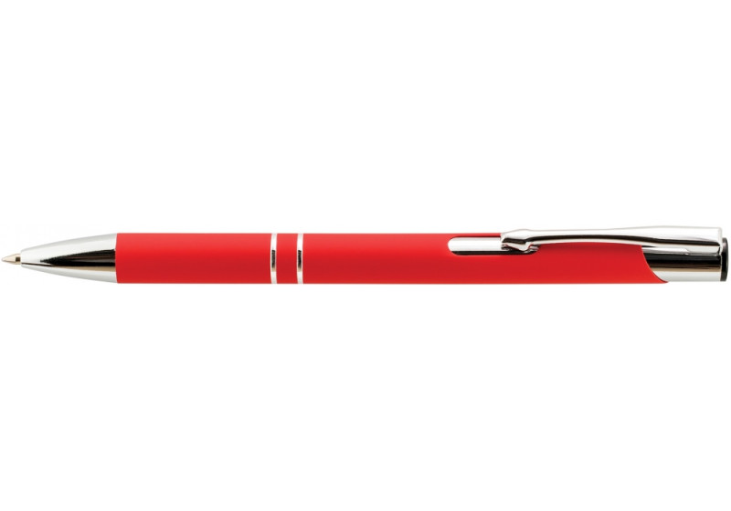Ручка кулькова металева Economix promo SOFT. Корпус червоний, пише синім